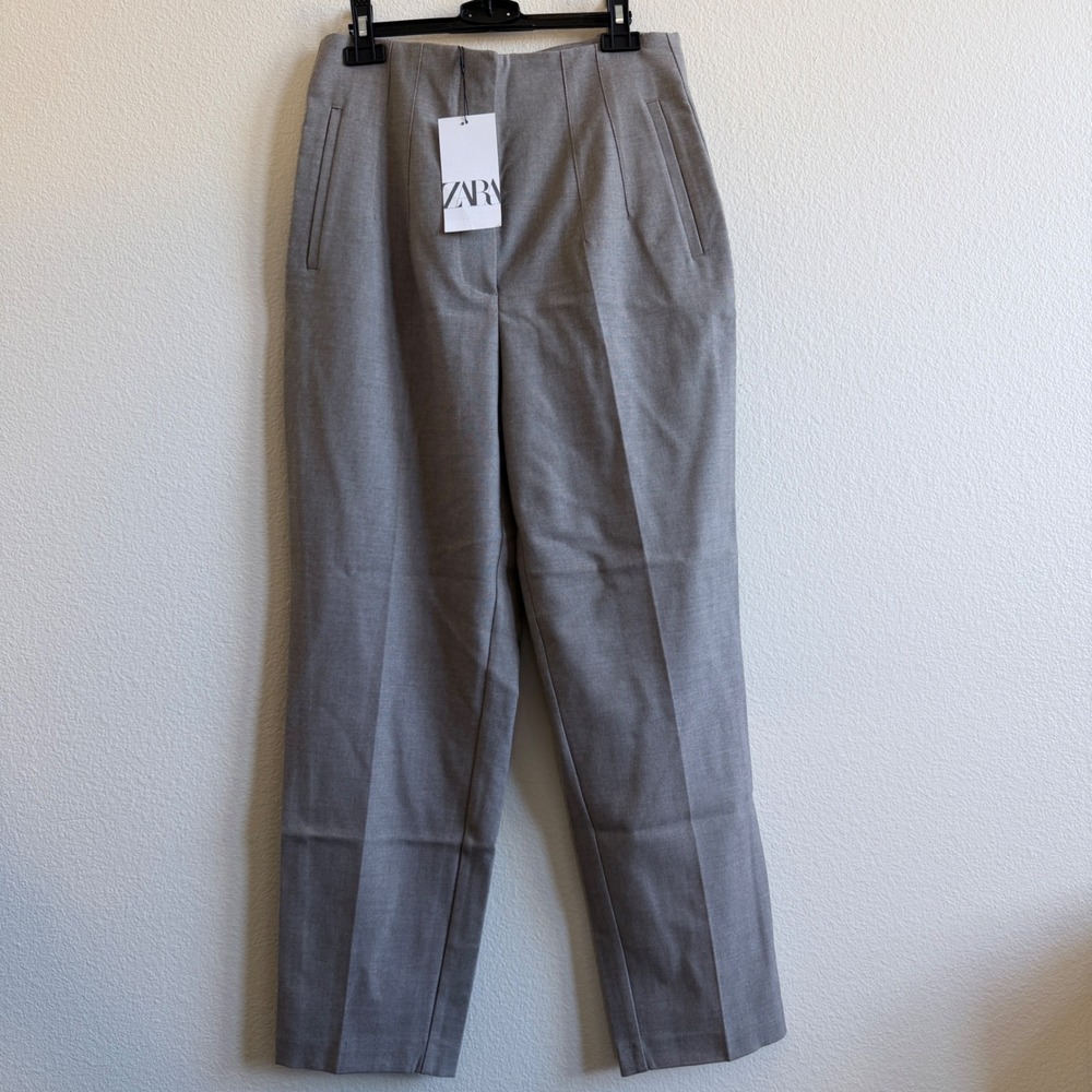 Zara Women's Gray Tailored Straight Leg Trousers Pants Size L NWT